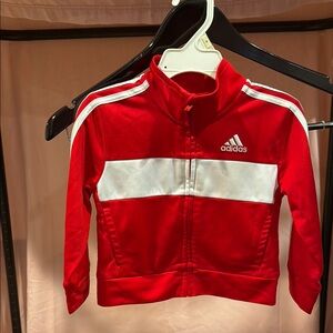 Adidas Red and White 3-Stripe Track Jacket